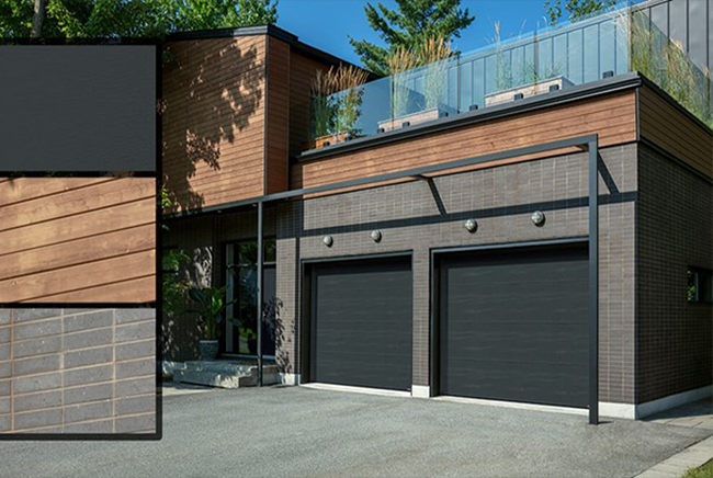 Modern 2-storey house in Japandi style garage door Flush model Iron Ore colour