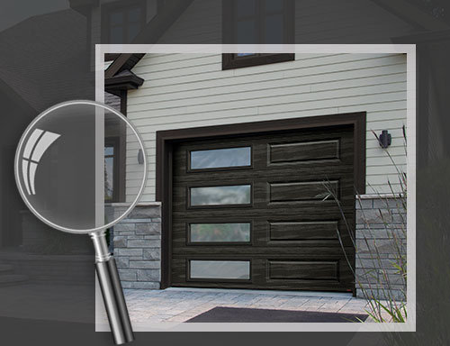 Magnifying glass with residential garage door