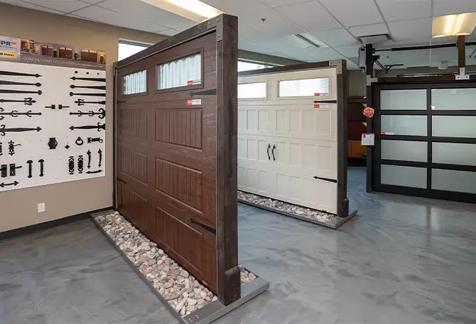Garage doors in a showroom